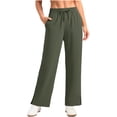 thumbnail image 1 of Wide Leg Sweatpants Womens Sun Protection UPF 50+ Elastic Drawstring Slit Hem Summer Casual Pants with Pockets (L, Army Green), 1 of 8
