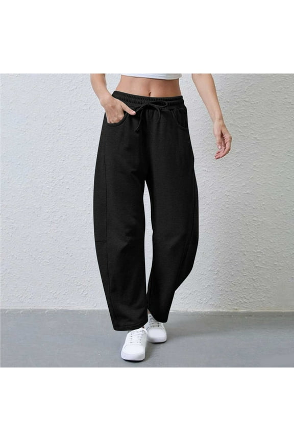 Wide Leg Sweatpants for Juniors Barrel Sweatpants Soft Comfy Elastic Waist Baggy Loose Fit Open Bottom with Pockets