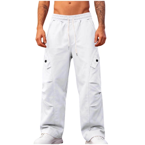 Wide Leg Sweatpants for Men Casual Solid Color Sweatpants Drawstring Elastic Fashion Pocket Trousers