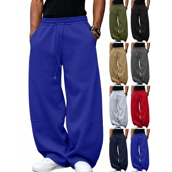 Wide Leg Sweatpants for Men,Drawstring Elastic Waist,Casual Loose Fit Pants with Pockets for Outdoor Walking