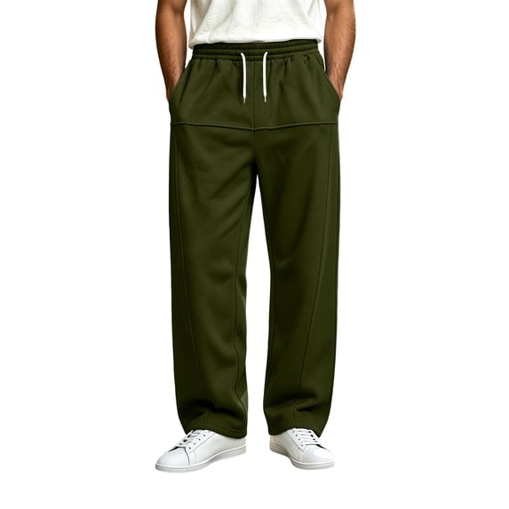 Wide Leg Sweatpants for Men Elastic Waist Drawstring Baggy Gym Pants Casual Fall Outfit Army Green S