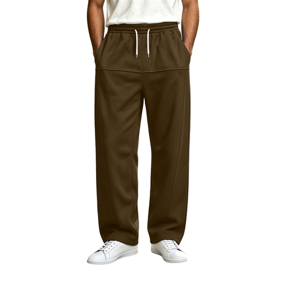Wide Leg Sweatpants for Men Elastic Waist Drawstring Baggy Gym Pants Casual Fall Outfit Brown L