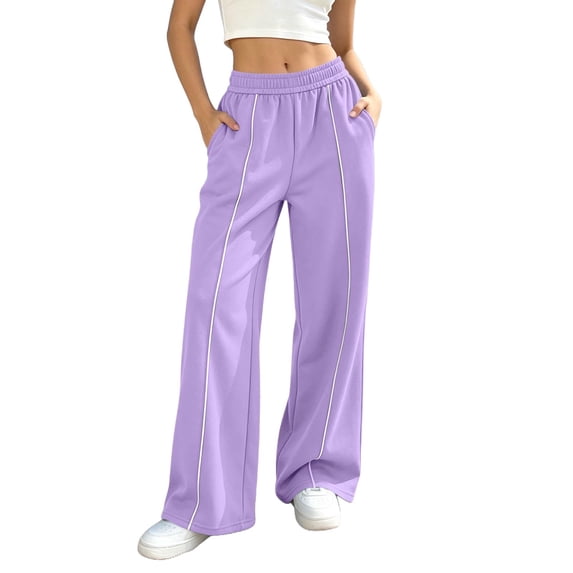 Wide Leg Sweatpants for Women Athletic Joggers with Pockets Solid Color Elastic Waist Pocket Sports Sweatpants Comfy Workout Loose Pants with Pockets