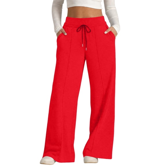 Wide Leg Sweatpants for Women Baggy Flowy Palazzo Pants Drawstring Elastic Waist Trousers