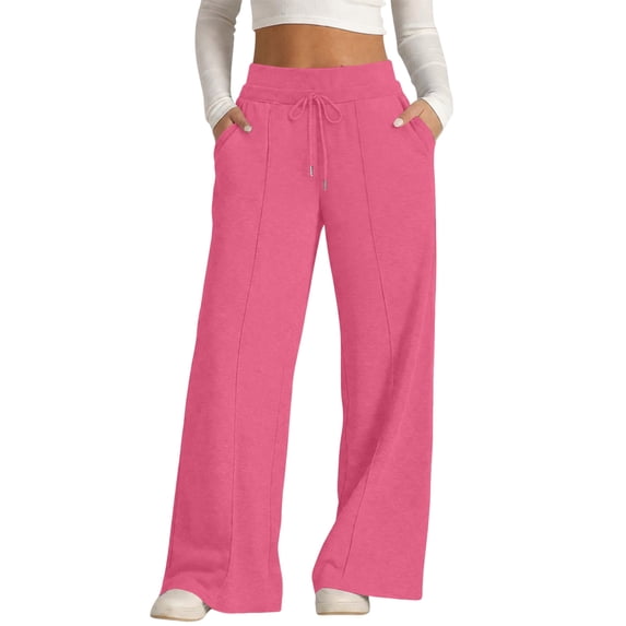 Wide Leg Sweatpants for Women Baggy Flowy Palazzo Pants Drawstring Elastic Waist Trousers