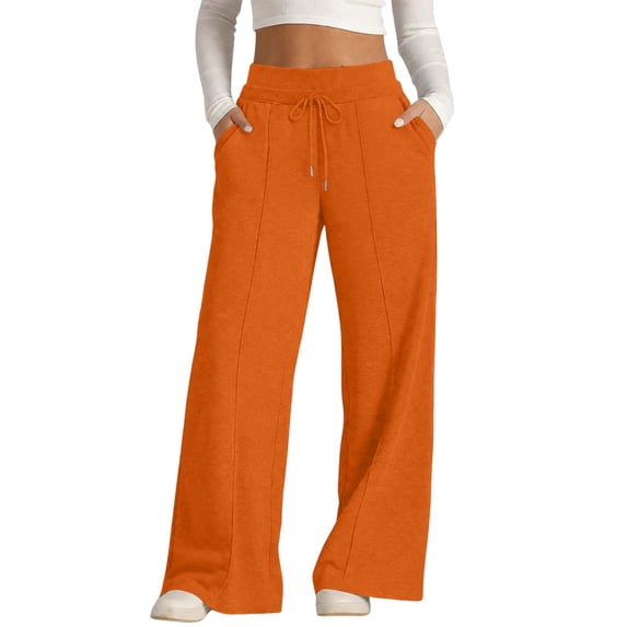 Wide Leg Sweatpants for Women Baggy Flowy Palazzo Pants Drawstring Elastic Waist Trousers