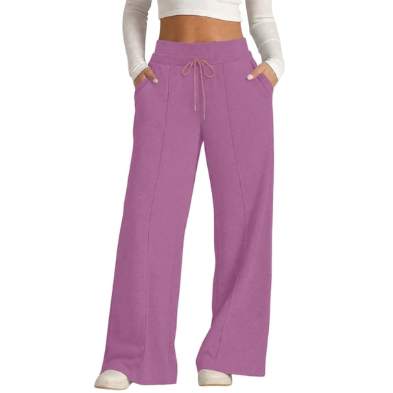 Wide Leg Sweatpants for Women Baggy Flowy Palazzo Pants Drawstring Elastic Waist Trousers