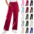 thumbnail image 1 of Wide Leg Sweatpants for Women Casual Fashion Elastic Waistband Fleece Sweatpants Drawstring Loose Workout Gym Athletic Sweatpants All Seasons Wearing, 1 of 7