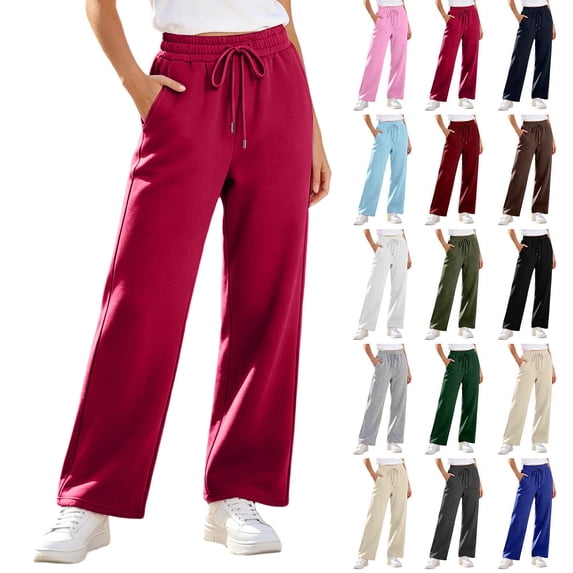 Wide Leg Sweatpants for Women Casual Fashion Elastic Waistband Fleece Sweatpants Drawstring Loose Workout Gym Athletic Sweatpants All Seasons Wearing