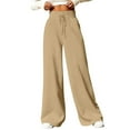 thumbnail image 1 of Wide Leg Sweatpants for Women Drawstring Basic Casual Loose Pants with Pocket Workout Cotton Long Straight-Leg Trousers, Khaki, L, 1 of 7