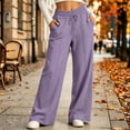thumbnail image 1 of Wide Leg Sweatpants for Women Drawstring Lounge Pants Straight Leg Sweat Pants with Side Pockets and Front Seam Detail, Purple, M, 1 of 5