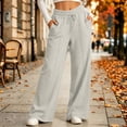 thumbnail image 1 of Wide Leg Sweatpants for Women Drawstring Lounge Pants Straight Leg Sweat Pants with Side Pockets and Front Seam Detail, White, S, 1 of 5
