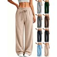 thumbnail image 1 of Wide Leg Sweatpants for Women,Elastic Drawstring High Waisted Loose Casual Straight Leg Pants with Side Pockets for Daily Wear, 1 of 7