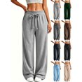 thumbnail image 1 of Wide Leg Sweatpants for Women,Elastic Drawstring High Waisted Loose Casual Straight Leg Pants with Side Pockets for Daily Wear, 1 of 7