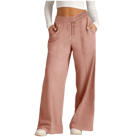 Wide Leg Sweatpants for Women Elastic High Waisted Drawstring Loose Pants Causal Baggy Straight Leg Trouser with Pockets