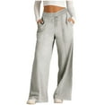 thumbnail image 1 of Wide Leg Sweatpants for Women Elastic High Waisted Drawstring Loose Pants Causal Baggy Straight Leg Trouser with Pockets, 1 of 6