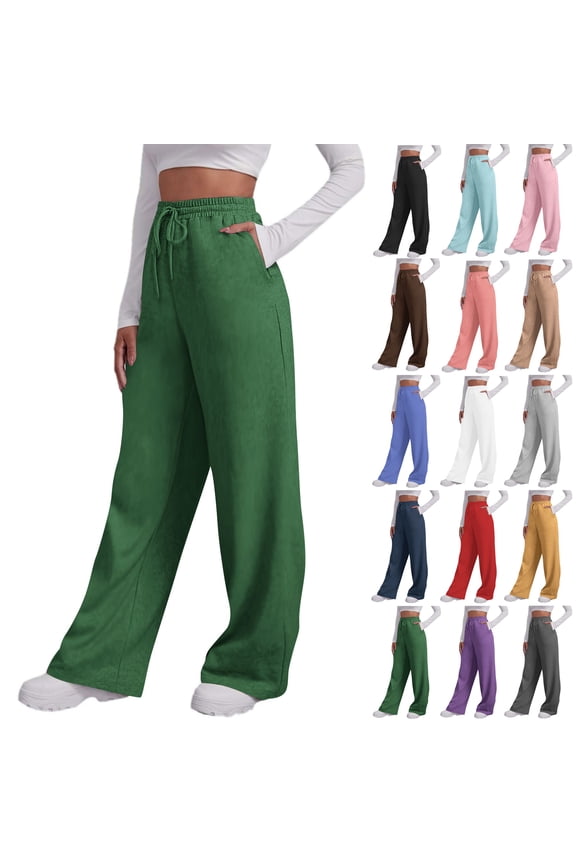 Wide Leg Sweatpants for Women Elastic High Waisted Drawstring Loose Pants with Pockets