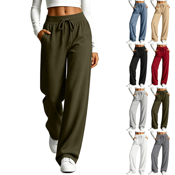 Wide Leg Sweatpants for Women Fall Fashion Double Waisted Baggy Drawstring Lounge Pants with Pockets Comfortable Loose Jogging