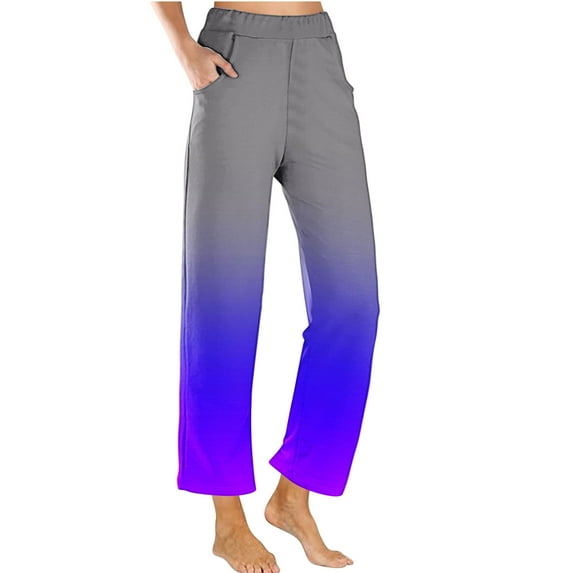 Wide Leg Sweatpants for Women Fashion Gradient Color Elastic Waisted Long Pants with Pockets Ladies Loungewear Trousers (Multicolor,2XL)