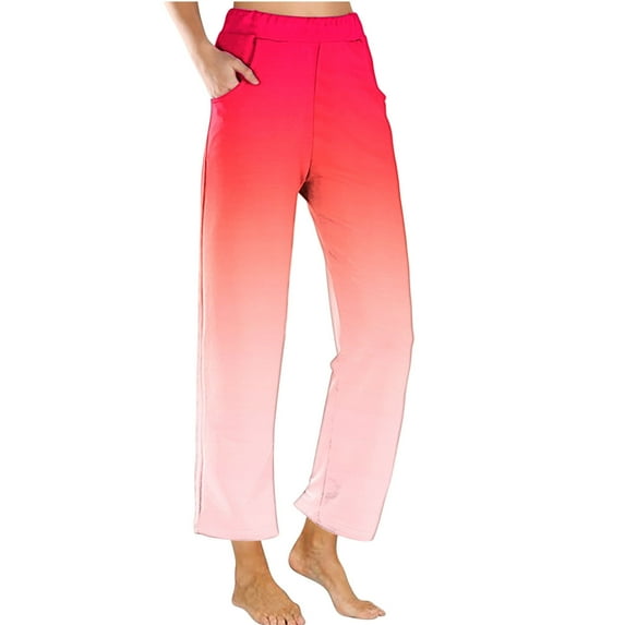 Wide Leg Sweatpants for Women Fashion Gradient Color Elastic Waisted Long Pants with Pockets Ladies Loungewear Trousers (Multicolor,XL)