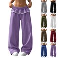 thumbnail image 1 of Wide Leg Sweatpants for Women Fashion Solid Color Loose Elastic Waist High Waist Straight Leg Long Pants With Lace Pockets, 1 of 6