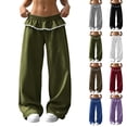 thumbnail image 1 of Wide Leg Sweatpants for Women Fashion Solid Color Loose Elastic Waist High Waist Straight Leg Long Pants With Lace Pockets, 1 of 6