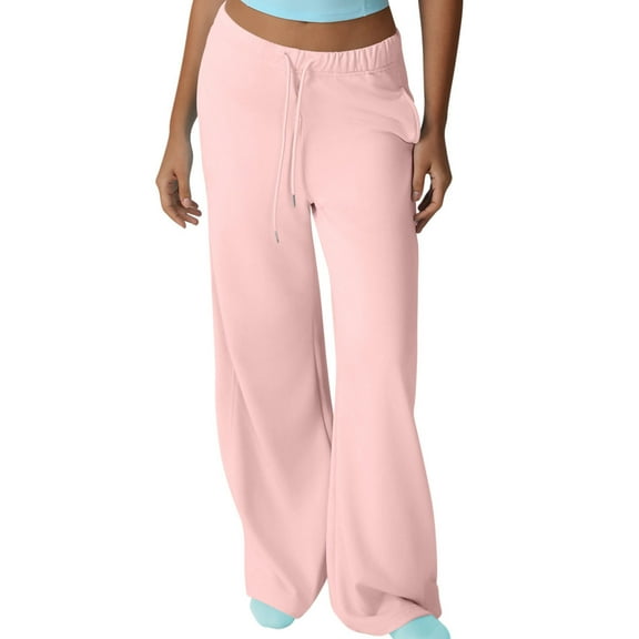 Wide Leg Sweatpants for Women High Waist Drawstring Trouser Casual Lounge Pants with Pockets Pink M