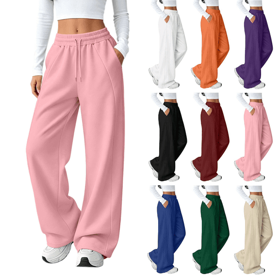 Wide Leg Sweatpants for Women Lightweight Drawstring Wide Leg Sweatpants Fall Casual Lounge Pants Winter Clothes Joggers with Pockets
