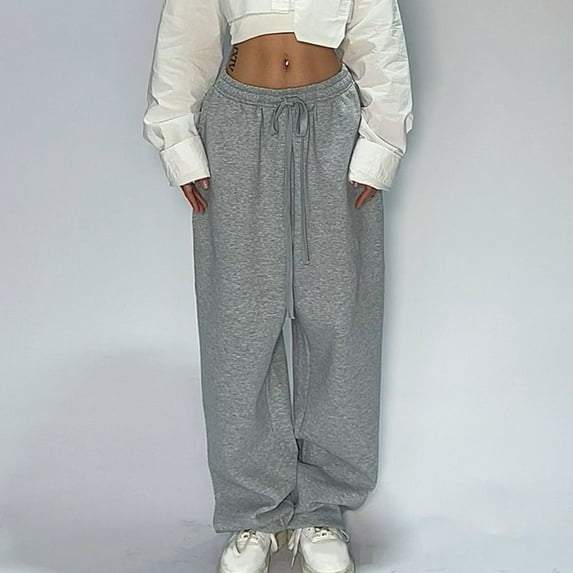 Wide Leg Sweatpants for Women Men Baggy Casual Drawstring Sweat Pants Trendy Athletic Clothes Dark Gray L