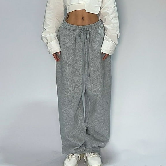 Wide Leg Sweatpants for Women Men Baggy Casual Drawstring Sweat Pants Trendy Athletic Clothes Dark Gray M