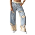 thumbnail image 1 of Wide Leg Sweatpants for Women Plus Size Denim Patchwork Drawstring Elastic Pants Casual Pocket Pants, 1 of 3
