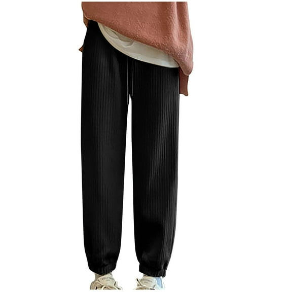 Wide Leg Sweatpants for Women Plus Size Straight Leg Sweat Pants Drawstring Elastic Thickened Casual Solid Long Pants