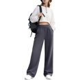 thumbnail image 1 of Wide Leg Sweatpants for Women Slim Fit Ribbed Elastic Waistband Breathable Open Bottom Hiking Trouser with Pockets, 1 of 9