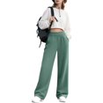 thumbnail image 1 of Wide Leg Sweatpants for Women Slim Fit Ribbed Elastic Waistband Breathable Open Bottom Hiking Trouser with Pockets, 1 of 9