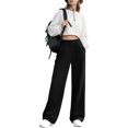 thumbnail image 1 of Wide Leg Sweatpants for Women Slim Fit Ribbed Elastic Waistband Breathable Open Bottom Hiking Trouser with Pockets, 1 of 9
