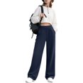 thumbnail image 1 of Wide Leg Sweatpants for Women Slim Fit Ribbed Elastic Waistband Breathable Open Bottom Hiking Trouser with Pockets, 1 of 9