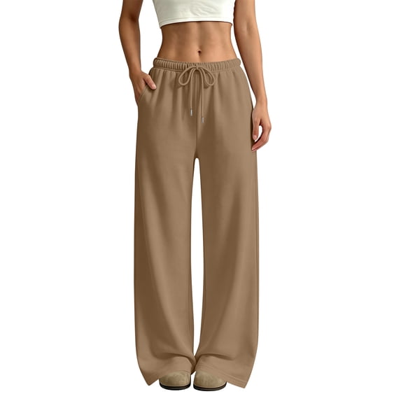 Wide Leg Sweatpants for Women Winter High Waisted Baggy Sweat Track Pants Drawstring Casual Pants with Pockets 2XL