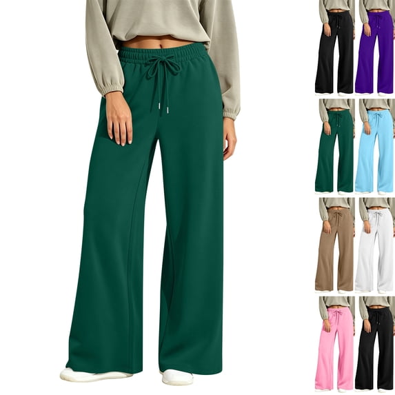 Wide Leg Sweatpants for Women Y2k Elastic High Waisted Pants with Pockets Baggy Comfy Athletic Joggers Green S