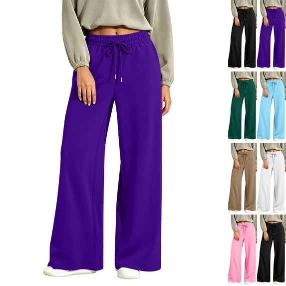 Wide Leg Sweatpants for Women Y2k Elastic High Waisted Pants with Pockets Baggy Comfy Athletic Joggers Purple XXL