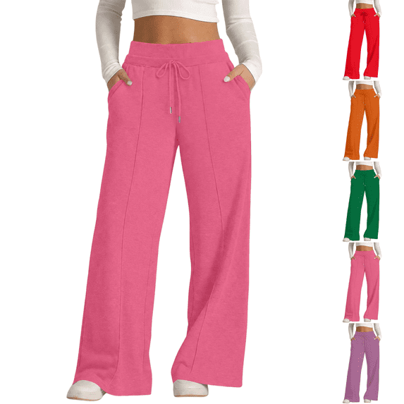 Wide Leg Sweatpants for Womens Drawstring Elastic Waist Lounge Joggers Casual Pants with Pockets Pink 2XL