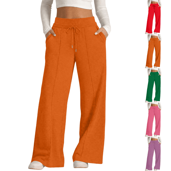 Wide Leg Sweatpants for Womens Drawstring Elastic Waist Lounge Joggers Casual Pants with Pockets Saffron S