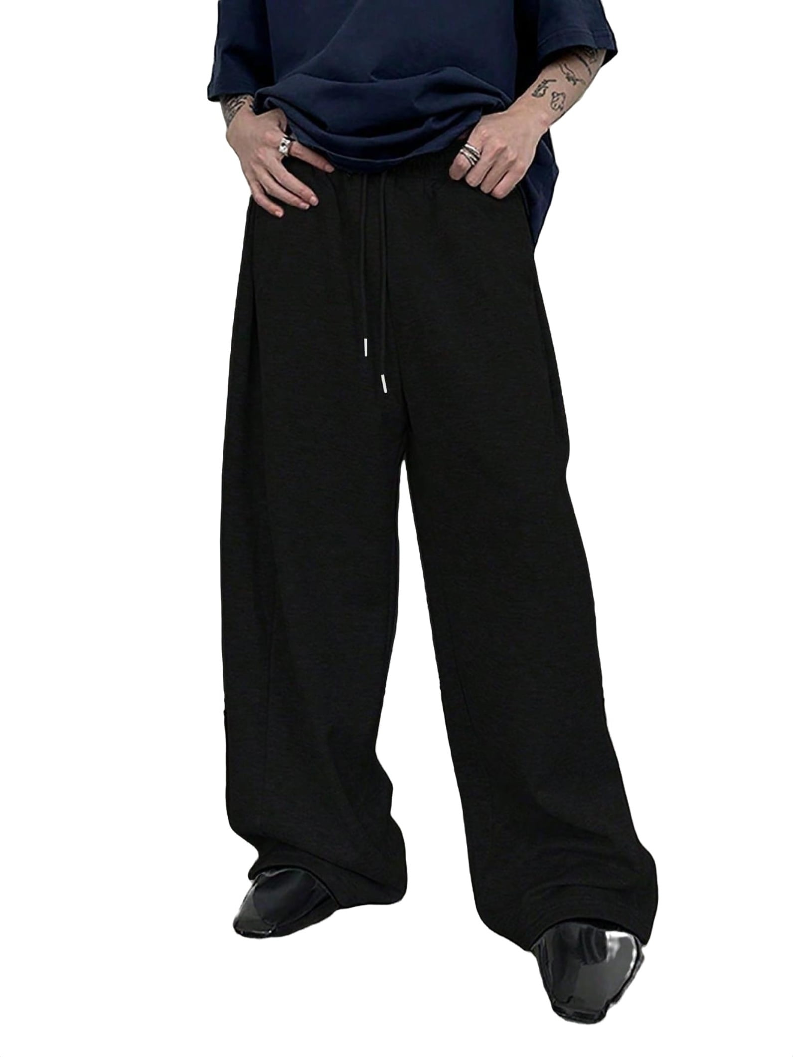 Men's Wide-Leg Sweatpants, Drawstring Waist, Black, Various