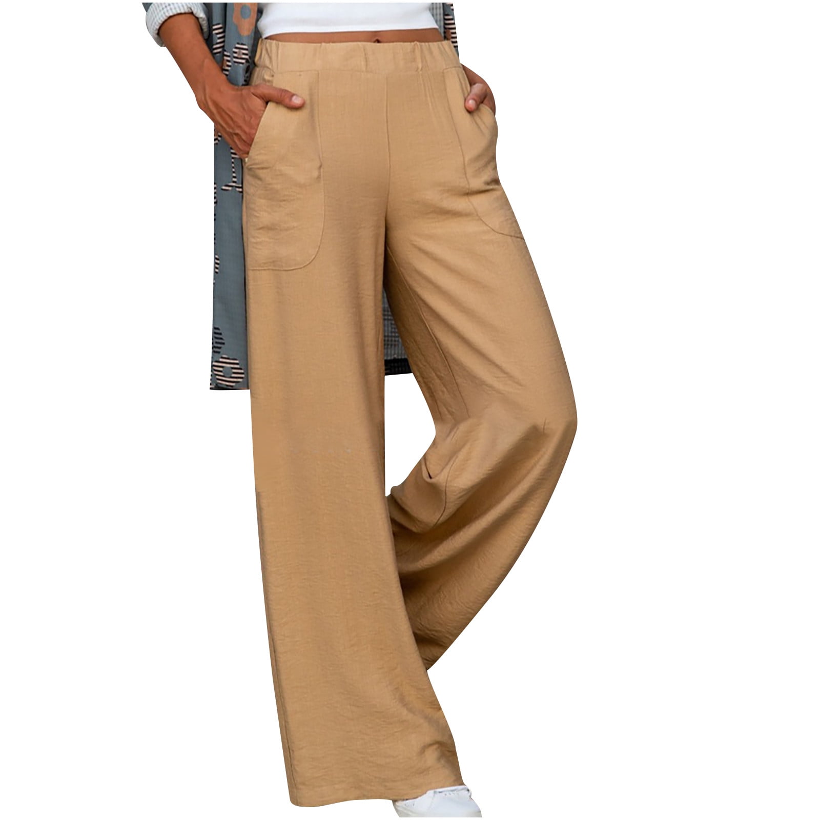 Wide Leg Trousers Fashion Casual Solid Elastic Waist Long Straight ...