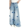 thumbnail image 1 of Wide Leg Trousers Girls Jeans Streetwear Casual Loose Elastic Waisted Denim Pants with Pocket Size 5-15, 1 of 7