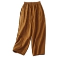 thumbnail image 1 of Wide Leg Trousers for Women Cotton Linen Baggy Pants Elastic Waisted Joggers Casual Loose Fit Cropped Pants Solid Color Sportswear Plain Oversized Pants Summer Beach Holiday Pants with Pockets, 1 of 7