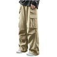 thumbnail image 1 of Wide Leg Trousers for Men 2025 Trendy Solid Outing Street Workout Pants with Pockets Comfy Daily Straight Leg Pants, 1 of 5