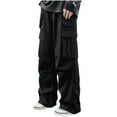 thumbnail image 1 of Wide Leg Trousers for Men 2025 Trendy Solid Outing Street Workout Pants with Pockets Comfy Daily Straight Leg Pants, 1 of 5