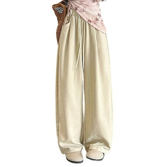 Wide Leg Trousers for Women Elasticated Waist Lounge Pants Ladies Fall Baggy Leisure Jeans Comfy Loose Fit Khaki L