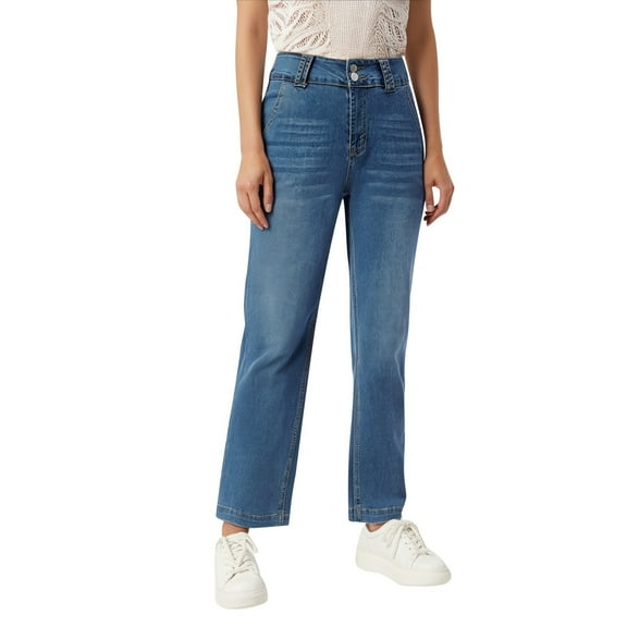 Wide Leg Washed Jean for Women Stretchy Elastic Waist Pull on Pants Loose Denim Pants Trendy 2025