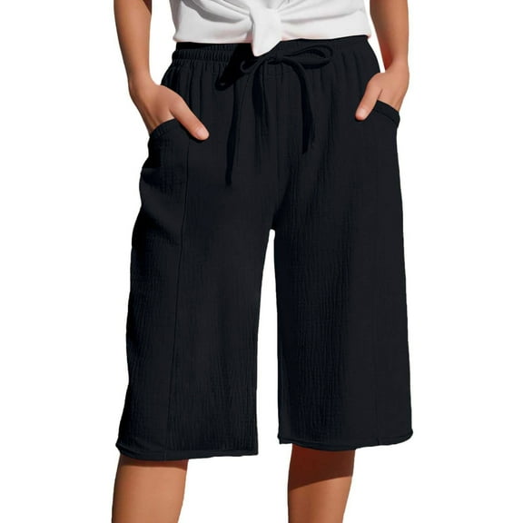 Wide Leg Women Pants with Pockets Plus Size Elastic High Waist Straight Leg Lounge Pants for Women Solid Color Sweatpants with Drawstring Black XXL